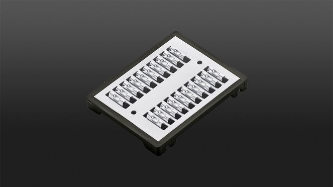 
                    Julienne slicer with three interchangeable inserts: this one is for 2.5 x 2.5 mm strips