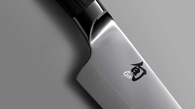 
                    Detail der Dual-Core-Kline des Shun Kagerou Santokus