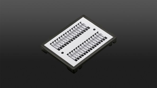 
                    Julienne slicer with three interchangeable inserts: this one for 1.5 x 1.5 mm fine vegetable strips